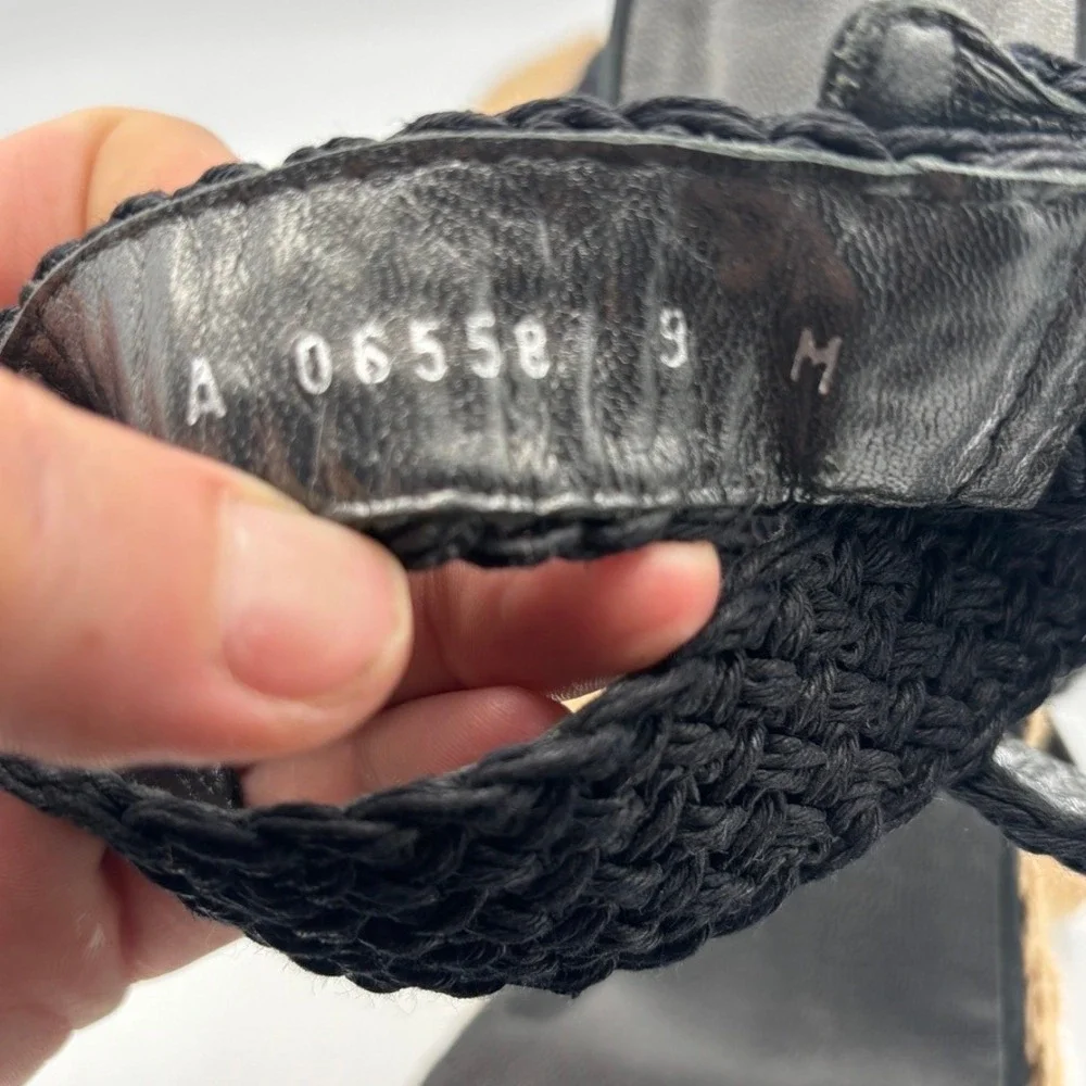 Stuart Weitzman Alex Wedge Sandals 9M Black Jute Espadrille Braided Strap Heels - Picture 10 of 10